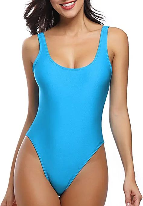 Amazon.com : 80s leotard Padded Swimwear, Blue One Piece, Long Torso, Womens Bathing Suits, 90s Inspired, One Piece For Women, One Piece Swimwear, High Cut, Low Back