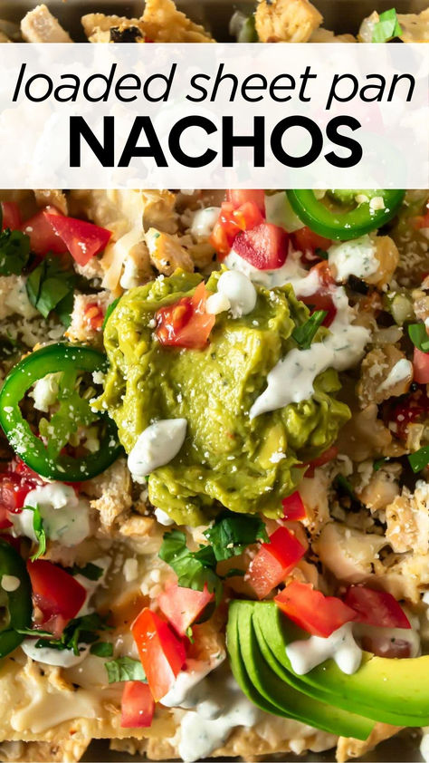 game day food nachos Oven Nachos, Sheet Pan Nachos, Nacho Recipe, Pan Nachos, Chicken Beans, Crispy Chips, Sunday Dinners, Crowd Pleasing Appetizers, Chicken Nachos