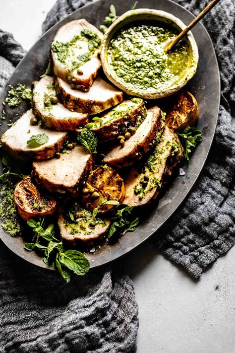 Grilled Pork Tenderloin with Charred Lemon Chimichurri is the perfect quick dinner for hot summer nights! You can grill this beautiful dinner and prepare the amazing sauce in just 30 minutes. Chicken Chimichanga Recipe, Charred Lemon, Chicken Chimichanga, Chimichanga Recipe, Bbq Dishes, Beautiful Dinner, Grilled Pork Tenderloin, Hot Summer Nights, Tenderloin Recipes