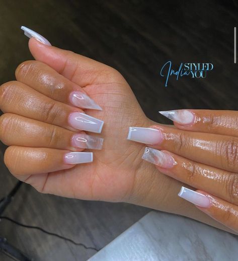 Short Cuffing Nails, Summer Acrylic Nails Square Medium, Nails For Braiders, Milk White French Tip Nails, Summer Nails Coffin Medium, Medium Summer Nails, Braiders Nails, Short Medium Nails, Senior Nails