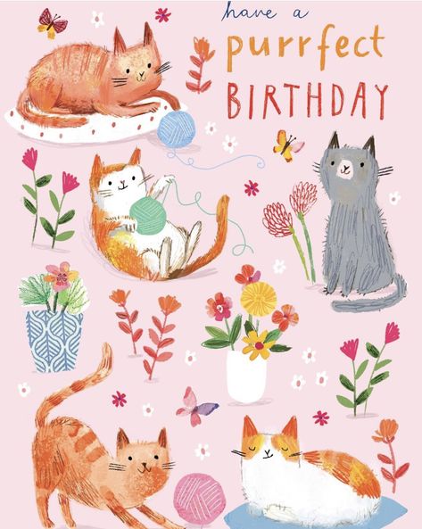 Birthday Cute Illustration, Card Artwork, Creative Birthday Cards, Illustration Cat, Birthday Cute, Cute Happy Birthday, Birthday Illustration, Happy Wishes, Bright Art