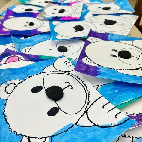 Direct Drawing, Play Preschool, January Art, Polar Bear Craft, Winter Art Lesson, First Grade Art, Polar Bear Art, Kindergarten Art Projects, Model Magic