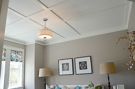 Board & Batten on the ceiling - low profile enough for 8' ceilings and a nice look. blogger house ceiling Batten Ceiling, Guest Bedroom Remodel, Ceiling Trim, Ceiling Treatments, Bedroom Remodel, Fireplace Remodel, Design School, Diy Remodel, Parade Of Homes