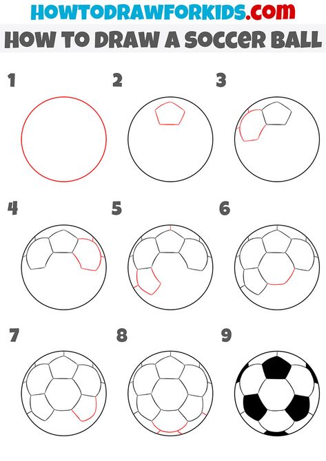 how to draw a soccer ball step by step Ball Drawing Easy, Draw A Soccer Ball, Soccer Ball Drawing, 7th Grade Art, Sports Drawings, Skip To My Lou, Ball Drawing, Drawing Tutorials For Kids, Doodle Ideas