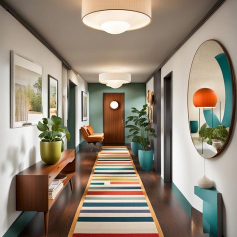 Foyer Ideas Entryway Mid Century Modern, Mid Century Modern Hallway Entryway, Midcentury Hallway, Mid Century Modern Entryway Ideas, Mid-century Modern Entryway Ideas, Large Entryway Chandelier Mid Century, Mid Century Atrium Entry, Mid Century Modern Foyer, Mid Century Hallway