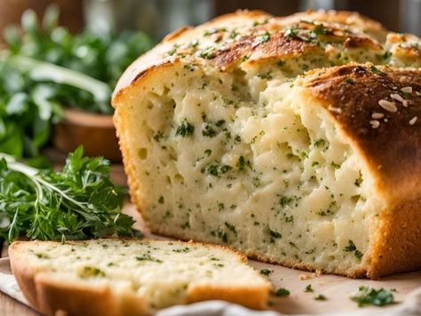 Rustic Garlic Parmesan Herb Bread Recipe: Easy Homemade Artisan Loaf - NewsBreak Garlic Cheese Bread Recipes Homemade, Herb Bread Recipe Homemade, Italian Bread Recipes Homemade, Flavored Bread Recipes, 1 Hour Bread Recipe, Easy Bread Recipes For Beginners, Herb Bread Recipe, Garlic Parmesan Bread, Steakhouse Bread