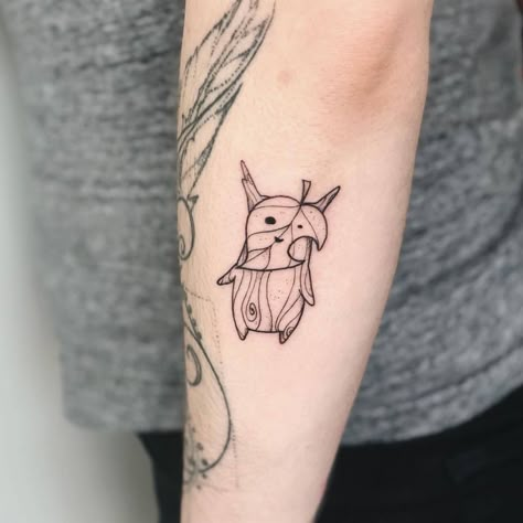 Tiny Nerd Tattoo, Legend Of Zelda Korok Tattoo, Korok Tattoo Zelda, Geeky Tattoo Ideas, Zelda Flower Tattoo, Zelda Fairy Tattoo, Wind Waker Tattoo, Tattoo Stitches, Line Tattoos Minimalist