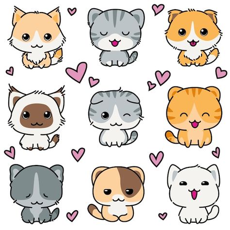 Doodle de gatitos pequeños kawaii dibuja... | Premium Vector #Freepik #vector #gato-kawaii #gato-animado #gato-dibujo #dibujos Bunny Vector, Learning Vocabulary, Kawaii Cat Drawing, Easy Drawing Tutorial, Cute Kawaii Animals, Stickers Kawaii, Vector Sketch, Drawing Tutorial Easy, Kawaii Chibi