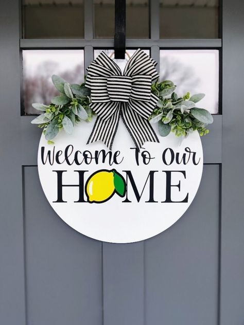 Spring Front Door Decor, Welcome Home Decor, Spring Front Door, Spring Door Hanger, Lemon Wreath, Wreath Home Decor, Lemon Decor, Spring Door, Hanger Hooks