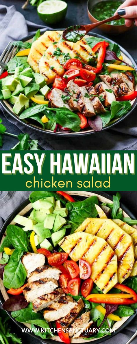 Grilled Pineapple Chicken Salad, Hawaiian Chicken Salad Pineapple, Chicken Pineapple Salad Recipes, Grilled Pineapple Salad Recipes, Hawaiian Chicken Salad Recipes, Grilled Pineapple Salad, Hawaiian Salad Dressing, Hawaiian Salads, Luau Brunch