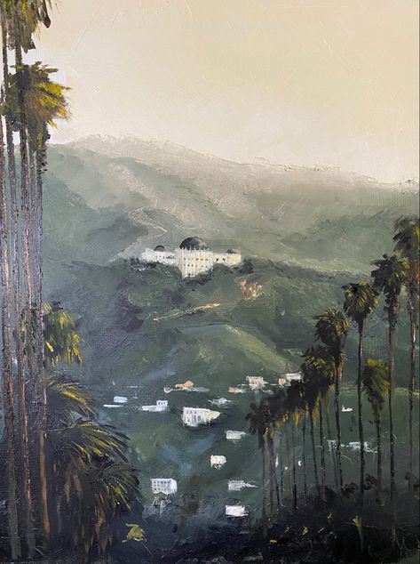 Los Angeles Painting, Hazy Morning, Architectural Paintings, Los Angeles Poster, Griffith Observatory, Los Angeles Art, Screen Layout, Dorm Posters, Ventura County