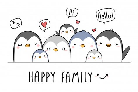 Cute penguin family greeting cartoon Vector | Premium Download Cute Penguin Cartoon, Doodles Bonitos, Penguin Cartoon, Penguin Family, Penguin Art, Looney Tunes Cartoons, Family Drawing, Animal Doodles, Christmas Doodles