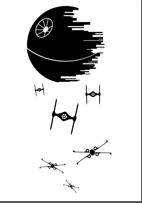 Star Wars Empire Tattoo, Star Wars Shoulder Tattoo, Star Wars Tattoo Designs Drawings, Tie Fighter Tattoo, Star Wars Tattoo Design, Jedi Tattoo, Outline Stencil, Empire Tattoo, Scene Tattoo