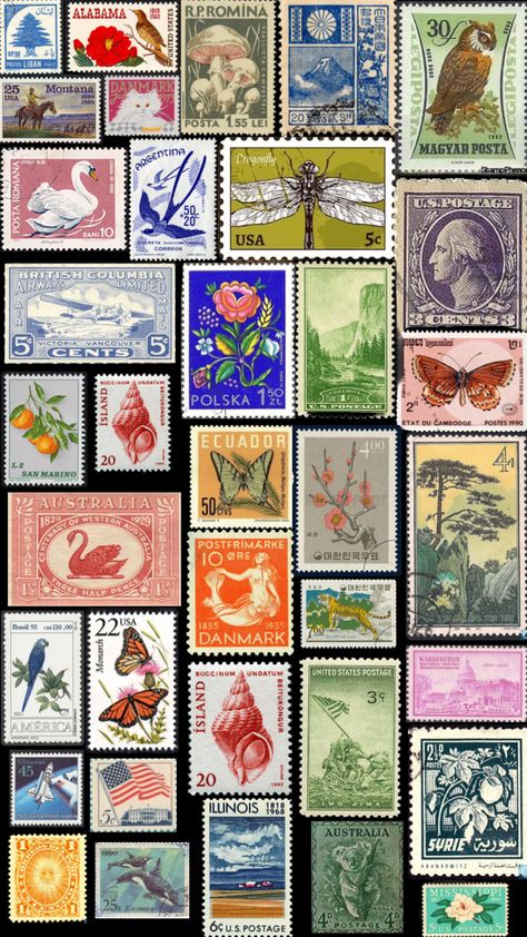 Stamp Collection Aesthetic, Letter Stamp Aesthetic, Stamps Aesthetic, Stamp Aesthetic, Stamp Collage, Stamp Drawing, Stamps Design, Postage Stamp Design, Vintage Postage Stamps