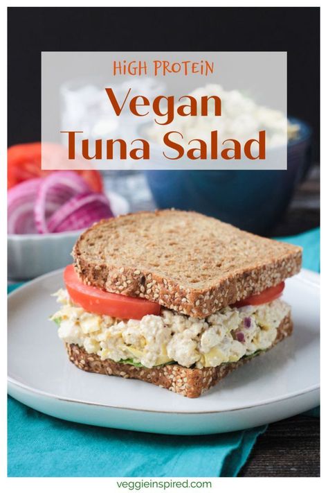 Vegan Tuna Salad - A fishless version of a old classic. Creamy, tangy, briny, & so delicious! It's a childhood favorite reimagined! Vegan Tuna Salad, Vegan Tuna, Vegan Sandwich Recipes, Vegan Lunch Box, Best Lunch Recipes, Meatless Dinner, Vegan Lunches, Food Stamps, High Protein Vegan