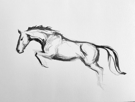 Horse Jumping Painting, Jumping Horse Tattoo, Horse Jumping Drawing, Equestrian Drawing, Equine Art Pencil Drawings, Horses Drawing, Horse Sketches, Horse Art Ideas, Horse Tattoo Design