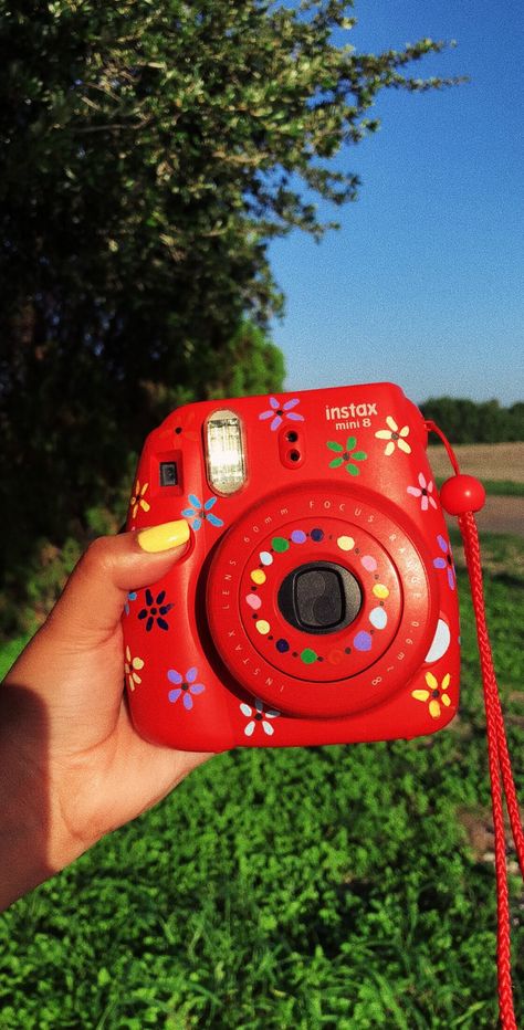 decorated Polaroid Mini Instax Camera Instax Camera Aesthetic, Decorated Polaroid, Decorated Camera, Painted Instax Camera, Decorated Polaroid Camera, Polaroid Camera Vintage Aesthetic, Yellow Instax Camera Aesthetic, Polaroid Instax Mini, Retro Polaroid Camera