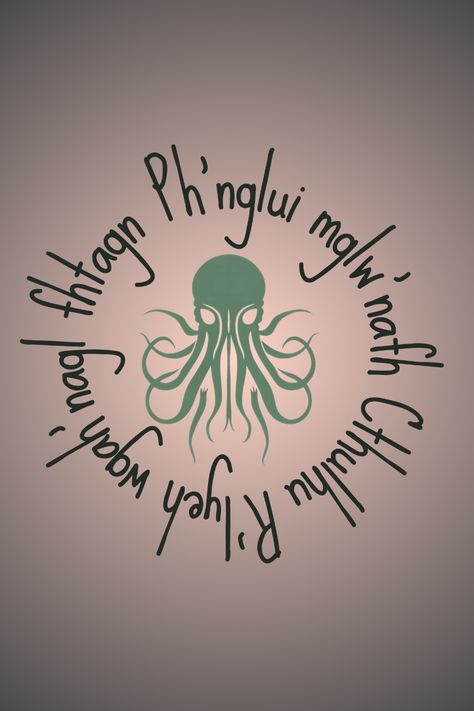 "Ph'nglui mglw'nafh Cthulhu R'lyeh wgah'nagl fhtagn" - This is the chant that Lovecraft's cultists used in his stories. It translates to "In his house at R'lyeh, dead Cthulhu waits dreaming." #CthulhuGlyph #LovecraftianArt #OccultSymbols #AbstractArt #CosmicHorror #EldritchHorror #MysticArt #Teepublic Cthulhu Mythos Symbols, Cthulhu R'lyeh, Cthulhu Quotes, Cthulhu Fhtagn, Lovecraft Art, Cthulhu Art, Lovecraftian Horror, Occult Symbols, Eldritch Horror