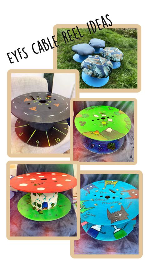 EYFS diy cable reel designs Cable Reel Ideas Eyfs, Cable Reel Ideas For Kids, Cable Reel, Wooden Spools, Cable, Design