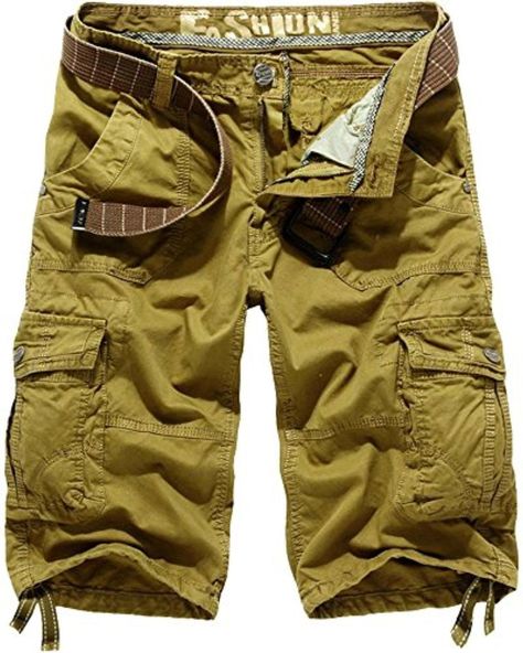 LATUD Men's Cargo Multi Pockets Rugged Outdoor Military Board Shorts Camel - Brought to you by Avarsha.com Cargo Shorts For Men, Fashion Trousers, Friends Style, Mens Fashion Wear, Cargo Shorts Men, Mens Cargo, Shorts For Men, Trouser Style, Loose Shorts