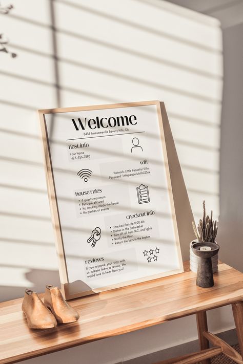 Airbnb Welcome Sign Template, Welcome Sign for Airbnb Hosts, Vacation Rental Printable, Guest Arrival Poster, VRBO, House Rules, Wifi Sign Air Bnb Owner, Airbnb Rental Ideas, Airbnb Vision Board, Scandinavian Airbnb, Finance Vision Board, Airbnb Owner, Guest Wifi Sign, Cute Airbnb, Airbnb Studio