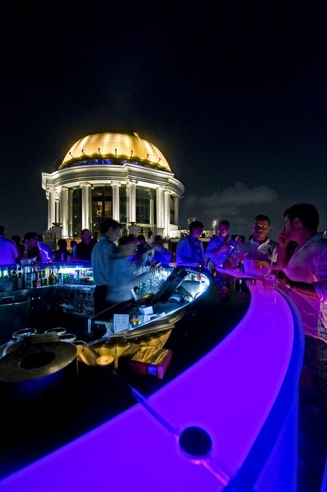 Party Into The Night 1 | Non-HDR shot of the Dome Sky Bar on the 63rd floor roof of the Lebua Hotel at State Tower in the Silom district of Bangkok, Thailand. Sky Bar Bangkok, Friends Memories, Sky Bar, Into The Night, East Asia, Bangkok Thailand, Bar Design, Beach Club, 2023 2024