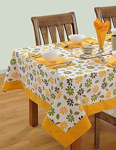 Tablecloth Ideas Diy, Tea Cozy Pattern, Floral House, Dining Table Cloth, Dining Room Chair Covers, Yellow Border, Upcycled Furniture Diy, Green Daisy, Couch Cushion Covers