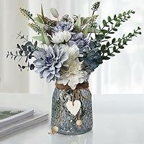 Vase Table Centerpieces, Faux Flowers In Vase, Artificial Flowers In Vase, Faux Flower Centerpiece, Bouquet In Vase, Artificial Flower Centerpieces, Dahlia Bouquet, Coffee Table Centerpieces, Flowers In Vase