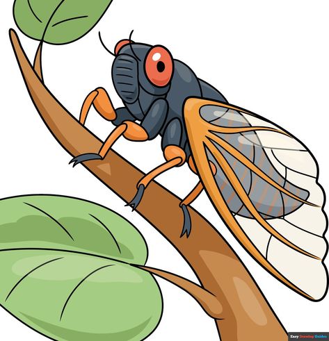 Learn How to Draw a Cicada: Easy Step-by-Step Drawing Tutorial for Kids and Beginners. See the full tutorial at https://easydrawingguides.com/how-to-draw-a-cicada/ Cicada Drawing, Drawing Guides, Bug Collection, Cartoon Drawing Tutorial, Easy Animals, Easy Drawing Tutorial, Drawing Tutorials For Kids, Drawing Tutorial Easy, Coloring Tutorial