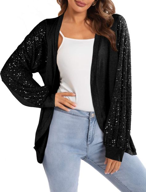 PRICES MAY VARY. 60% Polyester, 35% Cotton, 5% Spandex Imported Pull On closure Hand Wash Only Feature: This glitter jacket, long sleeve sequin cardigan has a buttonless, adopts sequin layer decoration, loose fit for a relaxed yet sparkling appeal. Glitter sparkly tops for women long sleeve, long sleeve sequin shirts, glitter cardigan for women. Material: Lantern sleeve sparkly shimmer sweater, sparkle shirt. Soft cashmere brushed material, soft and comfortable, no binding feeling. Occasions: It Sequin Coats, Glitter Jacket, Boho Sweatshirt, Lantern Sleeve Sweater, Sequined Sweatshirt, Sequin Cardigan, Leopard Print Shirt, Boho Casual, Outerwear Coats