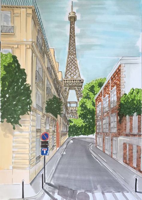 France Drawing Ideas, Paris Aesthetic Drawing, Street View Drawing, City Landscape Drawing, Paris Drawing, Classical Paintings, Perspective Drawing Architecture, Perspective Drawing Lessons, Vintage City