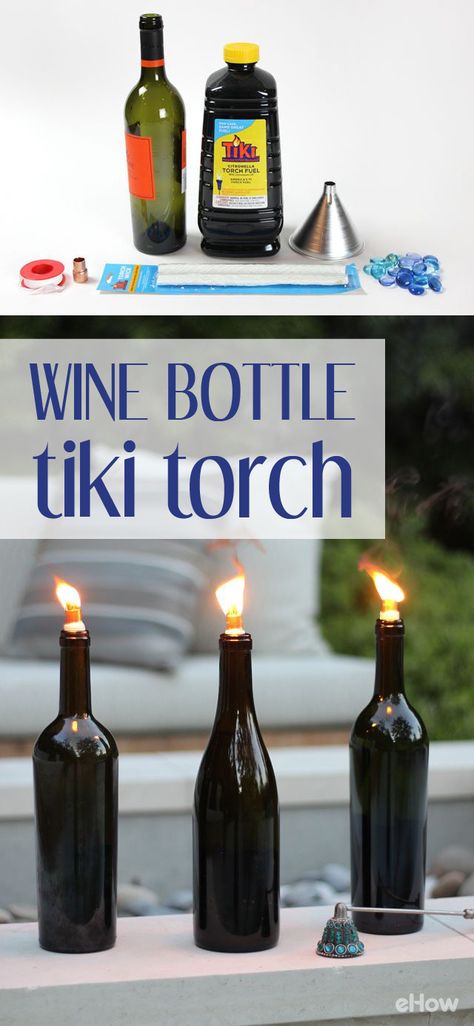 Diy Torches, Hayride Party, Torches Tiki, Wine Bottle Tiki, Wine Bottle Tiki Torch, Glow Rock, Wine Bottle Project, Summer Outdoor Decor, Outdoor Torches