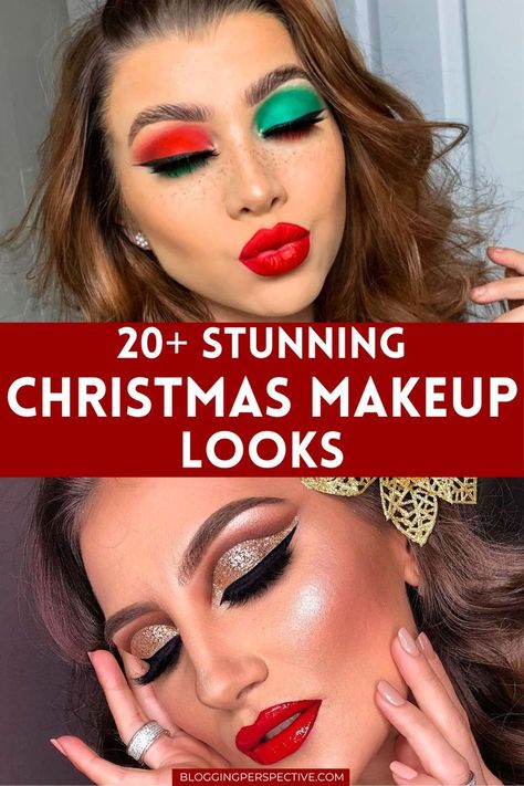 Green Christmas Makeup, Makeup Looks Winter, Holiday Eye Makeup, Christmas Makeup Looks, Festival Eye Makeup, Christmas Makeup Simple, Christmas Party Makeup, Christmas Makeup Ideas, Red Makeup Looks