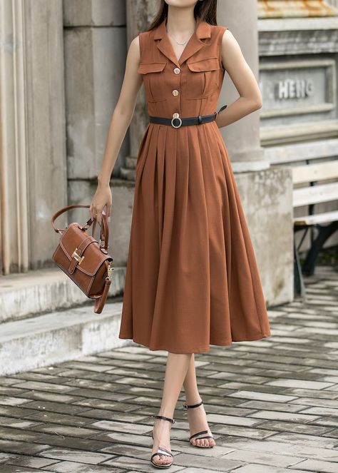 50+ Best Dark Academia Summer Outfits & Practical Styling Tips - Rozaliee Brown Dress Outfit Casual, Academia Summer Outfits, Dark Academia Summer Outfits, Sun Dresses Casual, Springtime Dresses, Academia Aesthetic Outfit Summer, Dark Academia Summer Outfit, Dark Academia Outfit Women, Academia Summer Outfit