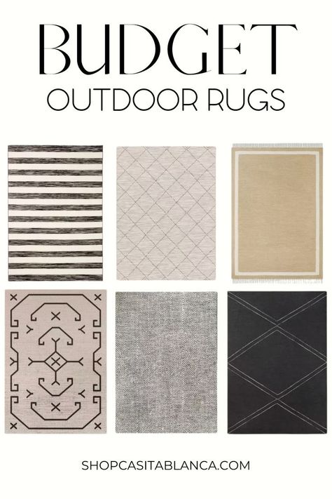 Neutral Outdoor Rug, Layered Outdoor Rugs, Porch Rugs Outdoor Ideas, Outdoor Rugs Patio Waterproof, Outdoor Rug Ideas, Backyard Revamp, Inexpensive Patio, Outdoor Patio Rug, Gray Patio Furniture