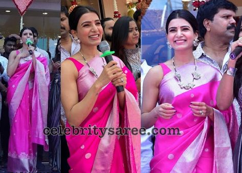 Samantha Fuschia Pink Silk Saree Silk Saree Bridal, Pink Silk Saree, Traditional Silk Saree, Beautiful Sarees, Plain Saree, Saree Blouse Patterns, Backless Blouse, Fuschia Pink, Bridal Blouse Designs