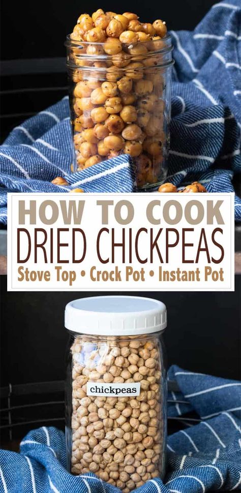 Are you ready to learn how to use pantry staples in your meals? This guide on how to cook dried chickpeas is exactly what you need to get your started! #pantrystaples #cookingbasics Canning Dried Chickpeas, Dry Garbanzo Bean Recipes, Cook Dried Chickpeas, Cook Chickpeas, Chickpea Recipe, Dried Chickpeas, Bean Dishes, Crunchy Chickpeas, Vegan Pantry