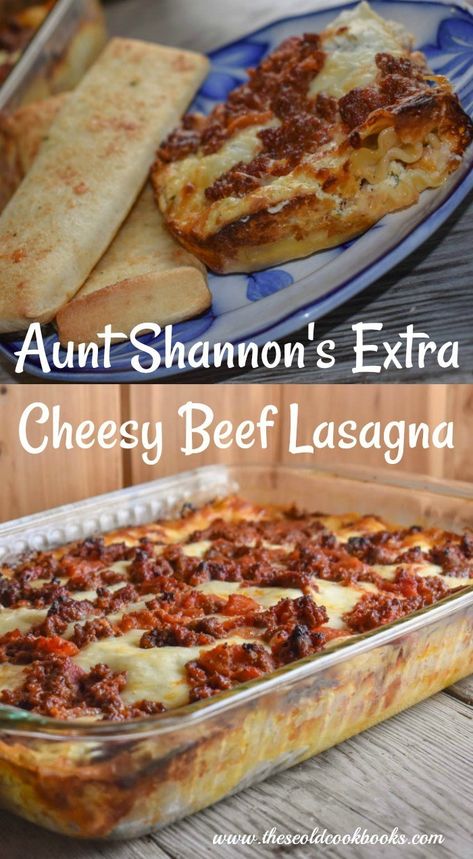 Cheesy Beef Lasagna - These Old Cookbooks Beef Lasagna Recipe, Low Fat Chicken Recipes, Hamburger Dishes, Old Cookbooks, Beef Lasagna, Italian Pasta Dishes, Lasagna Pasta, Meat Appetizers, Family Dinner Recipes