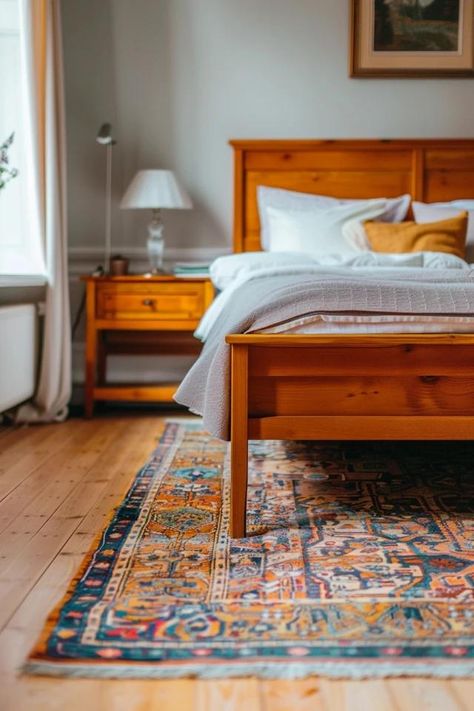 How To Get A Rug Under A Heavy Bed: Maneuvering Tips Rug Arrangement Bedroom, Rug Guide Bedroom, How To Put A Rug Under A Bed, Bedroom Rug Ideas Under Bed, Layering Rugs In Bedroom, 3x5 Rug Placement Bedroom, Bedroom With Rug Under Bed, Bedroom Rugs Under Bed Queen, Bedroom Rug Placement King