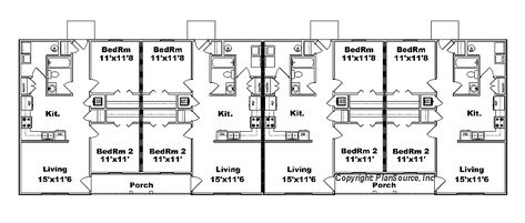 4-plex apartment plan J778-4B | PlanSource, Inc 8 Plex Apartment Plans, 4 Plex House Plans 2 Story, Fourplex Apartments, 4 Plex House Plans Single Story, 4 Plex Apartment Plans, 4 Unit Apartment Building Plans, 4 Plex House Plans, Apartment Blueprints, A Frame Playhouse