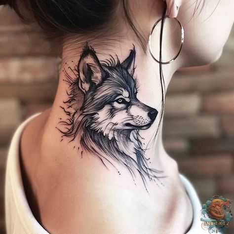 Top Of Hand Tattoos, Wolf Hand Tattoo, Ladies Tattoos, Unique Animal Tattoos, Watercolor Wolf Tattoo, Wolf Tattoos For Women, Luna Tattoo, Side Neck Tattoo, Pawprint Tattoo