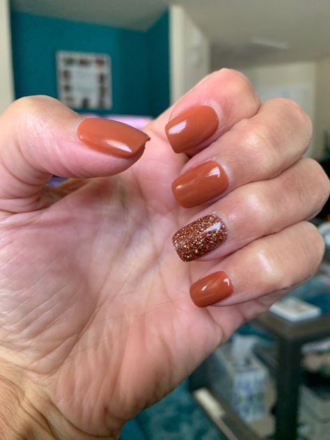 Bright Fall Nails 2023, Fall Nails Ideas Autumn Simple Short, Halloween Gel Nails Short Simple, November Gel Nails Colors, Fall Dip Powder Nail Ideas, Pumpkin Spice Nail Color, Thanksgiving Nails 2023, Short Gel Fall Nails, Fall Nails Sparkly