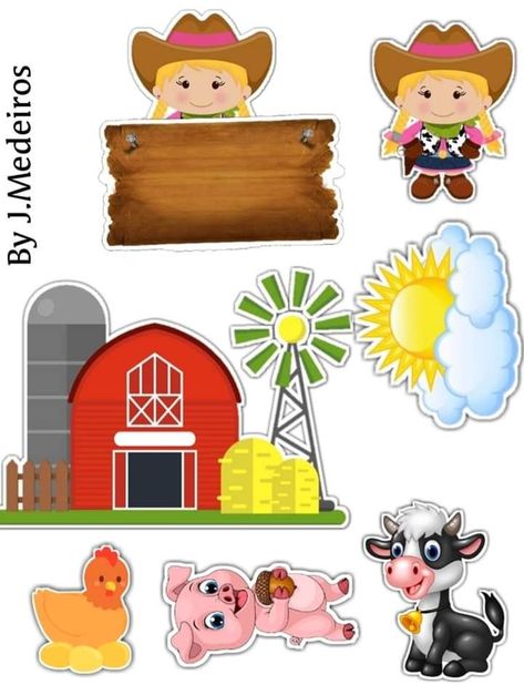 Images By Cristiane Ribeiro On Moldes 390 Western Birthday Party, Farm Animal Party, Farm Cake, Barnyard Party, Birthday Cake Topper Printable, Farm Animal Birthday, Farm Crafts, Farm Birthday Party, Baby Clip Art