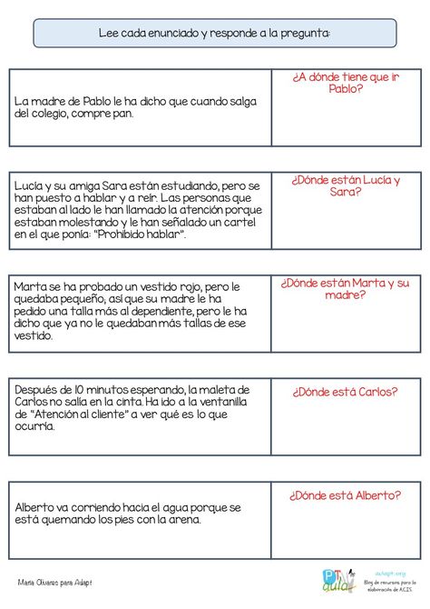 Actividad de inferencias: ¿Dónde? Spanish Class, Working With Children, Hand Embroidery Designs, Speech And Language, School Fun, 2nd Grade, Psychology, Acting, Education