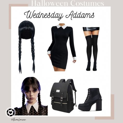 Wednesday Adam's Halloween Costume, Halloween Costumes Wednesday Addams, Halloween Costumes Wednesday, Wednesday Addams Halloween, Halloween Wednesday, Goth Halloween Costume, Addams Family Tv Show, Addams Wednesday, Cute Halloween Outfits