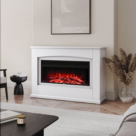 Indoor Fireplaces You'll Love | Wayfair.co.uk Stand Alone Fireplace, Electric Fire Suites, Electric Fireplace Suites, Inset Electric Fires, Wooden Mantel, Fireplace Suites, Black Fireplace, Electric Fire, Freestanding Fireplace