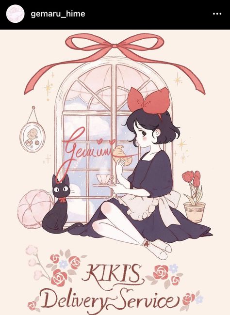 Kikis Delivery Service Fanart, Kikis Delivery Service Art, Kiki And Jiji, Studio Ghibli Fanart, Studio Ghibli Characters, Ghibli Artwork, Kiki's Delivery Service, Studio Ghibli Movies, Studio Ghibli Art