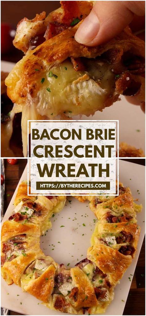 Baked Brie Pillsbury Crescent Rolls, Brie Cheese Crescent Rolls, Crescent Roll Wreath Recipes, Brie Crescent Wreath, Crescent Wreath, Bacon Brie, Brie Cheese Recipes, Brie Cranberry, Pillsbury Crescent