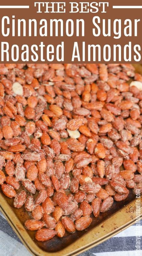 Roasting Almonds In The Oven, Roasted Almonds Oven, Cinnamon Sugar Almonds, Cinnamon Roasted Almonds, Spiced Almonds, Candied Almonds, Cinnamon Almonds, Snack Mix Recipes, Nut Recipes