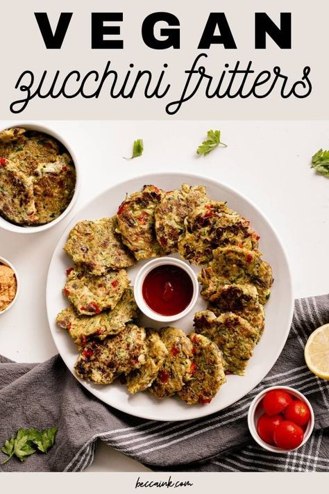 Make delicious, crispy zucchini fritters as a healthy breakfast idea for your family. This vegan recipe for vegetable fritters is made with garden fresh zucchini and broccoli for a nutritious way to start your day. These healthy veggie fritters are perfect for a savory breakfast or brunch. They can be enjoyed as a healthy snack, lunch or dinner. Learn how to make vegan zucchini fritters with this low calorie zucchini recipe. You can meal prep and make them ahead of time too then freeze. Zucchini And Broccoli, Crispy Zucchini Fritters, Vegan Zucchini Fritters, Vegan Greek Yogurt, Vegetable Fritters, Crispy Zucchini, Best Zucchini Recipes, Zucchini Fritters Recipe, Veggie Fritters